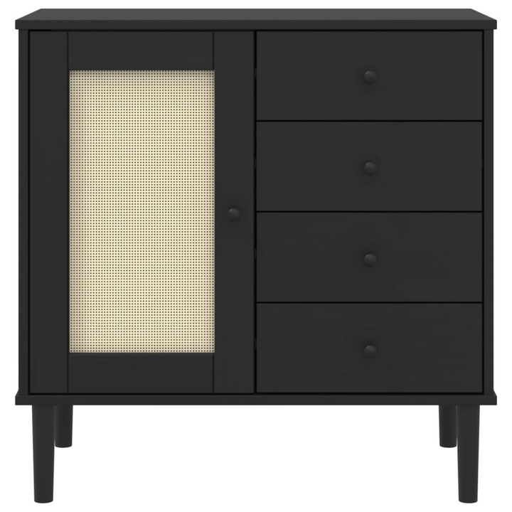 SENJA Black Sideboard with Rattan Look - 80x40x80 cm, Solid Pine Wood, Ample Storage, Minimalist & Stylish - Premium  from Home Treasures - Just £124.99! Shop now at Home Treasures