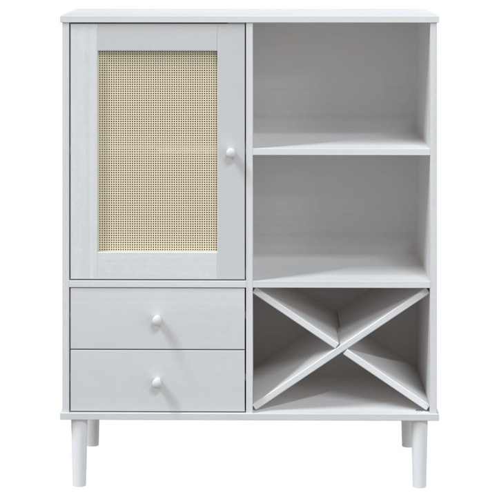 SENJA Highboard with Rattan Look in White - Elegant 90x40x112cm Solid Pine Wood Cabinet with UV Varnish Finish - Premium  from Home Treasures - Just £124.99! Shop now at Home Treasures