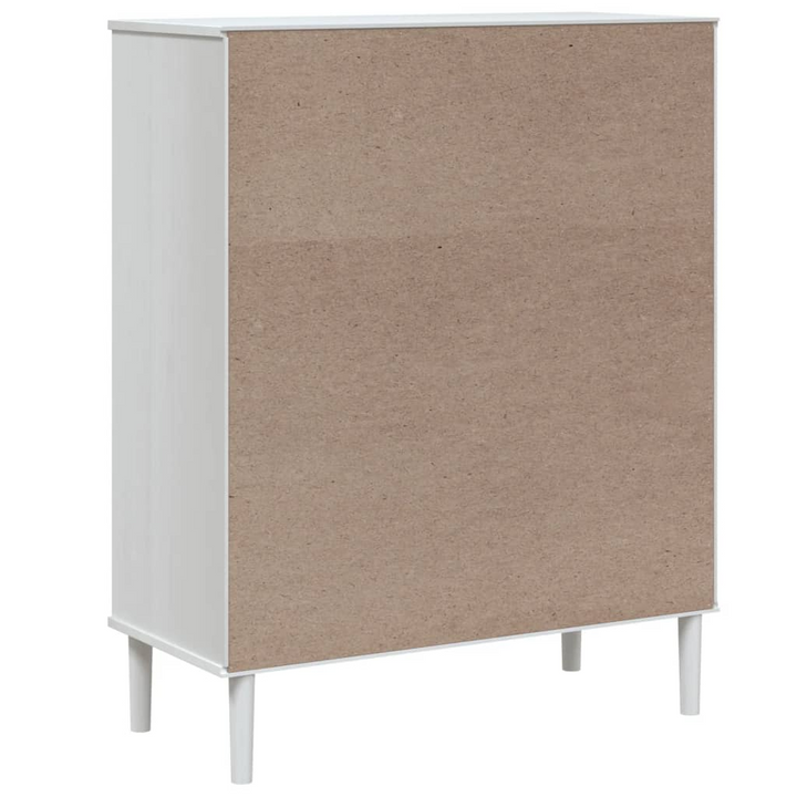 SENJA Highboard with Rattan Look in White - Elegant 90x40x112cm Solid Pine Wood Cabinet with UV Varnish Finish - Premium  from Home Treasures - Just £124.99! Shop now at Home Treasures