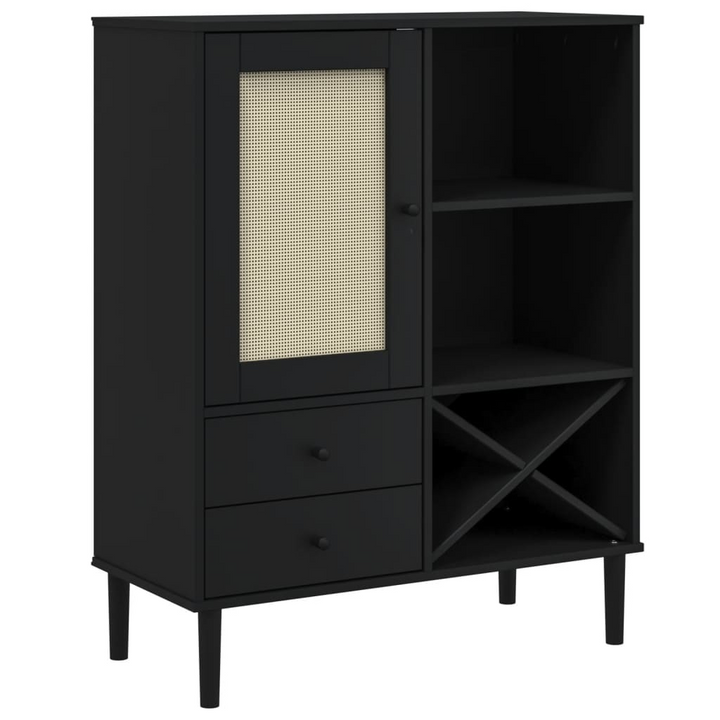 SENJA Highboard - Black Rattan Look, Solid Pine Wood, 90x40x112cm | Elegant & Functional Storage - Premium  from Home Treasures - Just £124.99! Shop now at Home Treasures