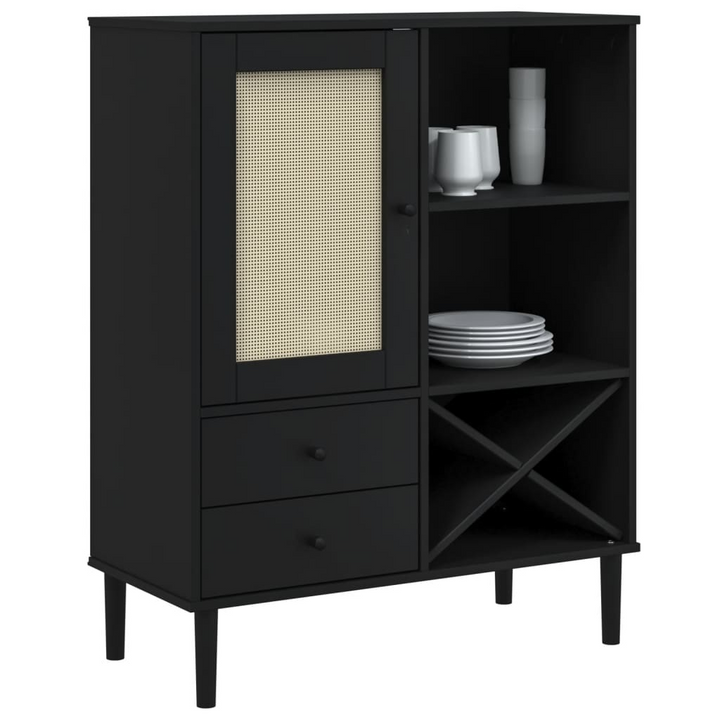 SENJA Highboard - Black Rattan Look, Solid Pine Wood, 90x40x112cm | Elegant & Functional Storage - Premium  from Home Treasures - Just £124.99! Shop now at Home Treasures