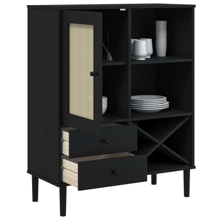 SENJA Highboard - Black Rattan Look, Solid Pine Wood, 90x40x112cm | Elegant & Functional Storage - Premium  from Home Treasures - Just £124.99! Shop now at Home Treasures