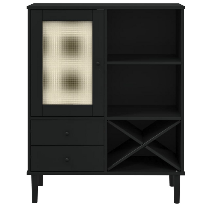 SENJA Highboard - Black Rattan Look, Solid Pine Wood, 90x40x112cm | Elegant & Functional Storage - Premium  from Home Treasures - Just £124.99! Shop now at Home Treasures