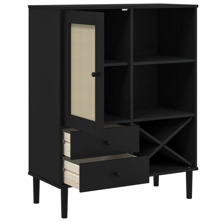 SENJA Highboard - Black Rattan Look, Solid Pine Wood, 90x40x112cm | Elegant & Functional Storage - Premium  from Home Treasures - Just £124.99! Shop now at Home Treasures