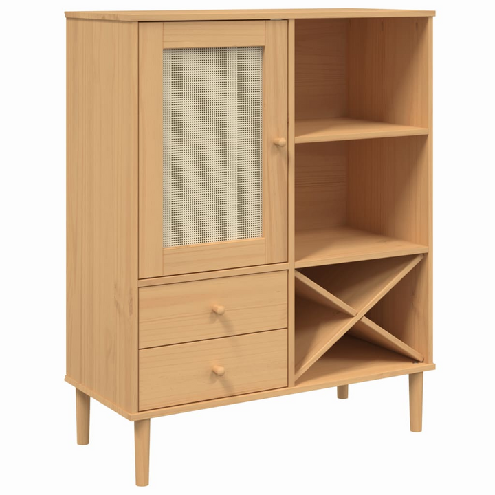 SENJA Highboard - Solid Pine Wood & Rattan Look, 90x40x112cm, Brown - Stylish Storage Solution - Premium  from Home Treasures - Just £124.99! Shop now at Home Treasures