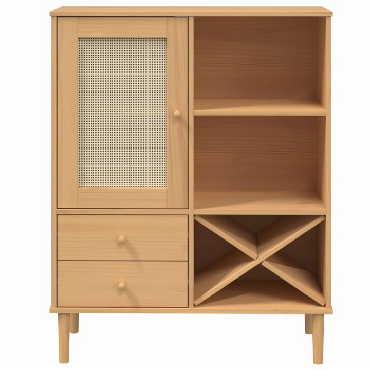 SENJA Highboard - Solid Pine Wood & Rattan Look, 90x40x112cm, Brown - Stylish Storage Solution - Premium  from Home Treasures - Just £124.99! Shop now at Home Treasures