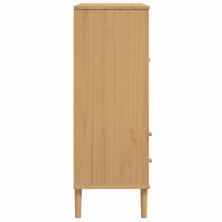 SENJA Highboard - Solid Pine Wood & Rattan Look, 90x40x112cm, Brown - Stylish Storage Solution - Premium  from Home Treasures - Just £124.99! Shop now at Home Treasures