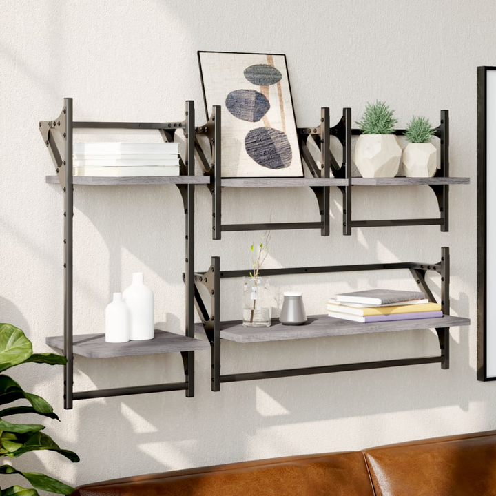 4 Piece Wall Shelf Set with Bars in Grey Sonoma Engineered Wood - Functional Storage Solution - Premium  from Home Treasures - Just £35.99! Shop now at Home Treasures