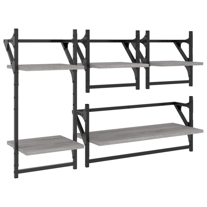 4 Piece Wall Shelf Set with Bars in Grey Sonoma Engineered Wood - Functional Storage Solution - Premium  from Home Treasures - Just £35.99! Shop now at Home Treasures