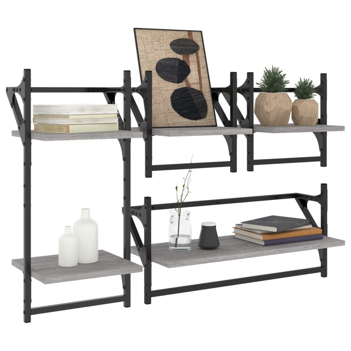 4 Piece Wall Shelf Set with Bars in Grey Sonoma Engineered Wood - Functional Storage Solution - Premium  from Home Treasures - Just £35.99! Shop now at Home Treasures