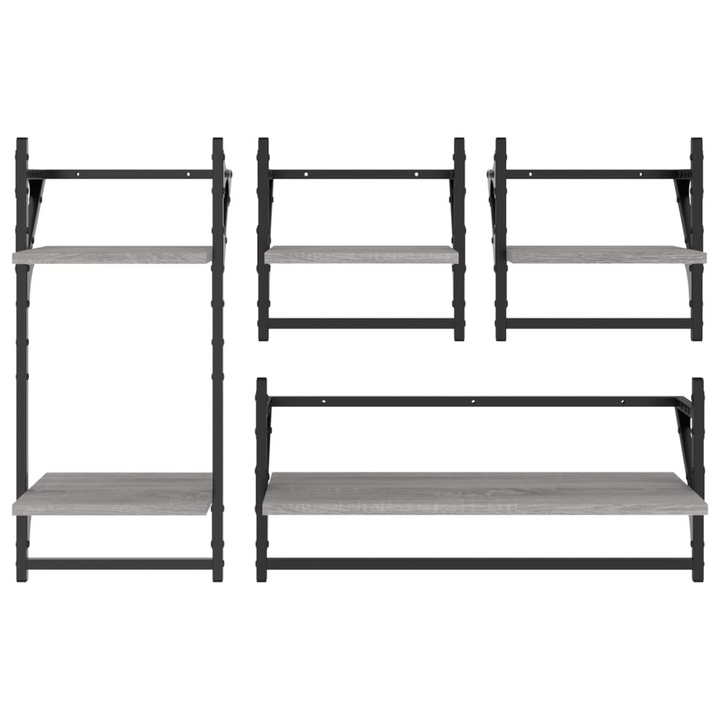 4 Piece Wall Shelf Set with Bars in Grey Sonoma Engineered Wood - Functional Storage Solution - Premium  from Home Treasures - Just £35.99! Shop now at Home Treasures