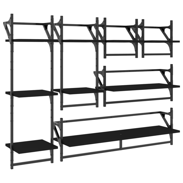 6 Piece Modern Floating Wall Shelf Set with Bars - Black Engineered Wood - Premium  from Home Treasures - Just £57.99! Shop now at Home Treasures