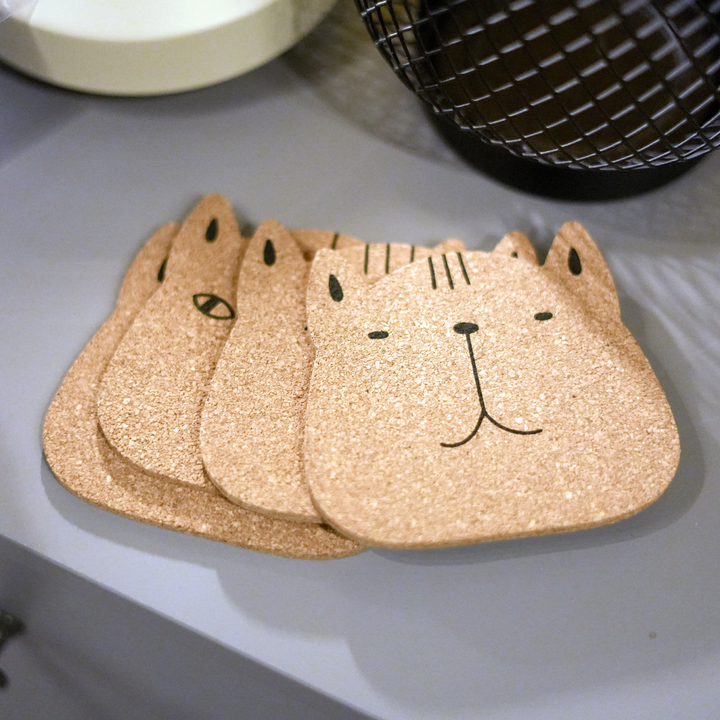 Meaow Cute Cats Cork Coasters - Set of 6 Round Eco-Friendly Coasters - Premium  from Home Treasures - Just £33.99! Shop now at Home Treasures