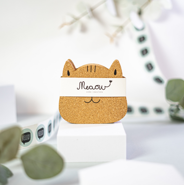 Meaow Cute Cats Cork Coasters - Set of 6 Round Eco-Friendly Coasters - Premium  from Home Treasures - Just £33.99! Shop now at Home Treasures