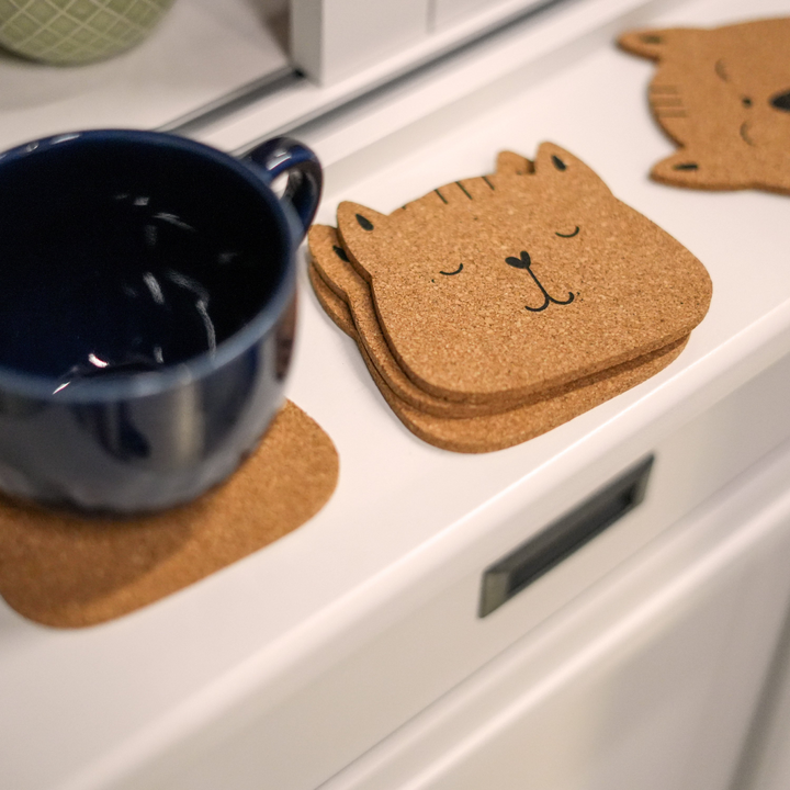 Meaow Cute Cats Cork Coasters - Set of 6 Round Eco-Friendly Coasters - Premium  from Home Treasures - Just £33.99! Shop now at Home Treasures