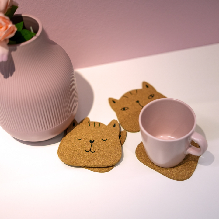 Meaow Cute Cats Cork Coasters - Set of 6 Round Eco-Friendly Coasters - Premium  from Home Treasures - Just £33.99! Shop now at Home Treasures