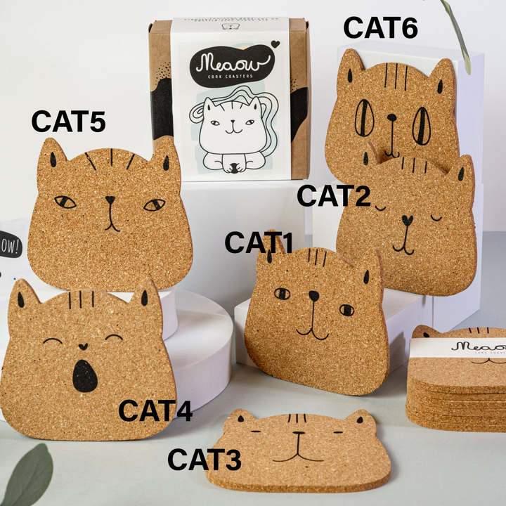 Meaow Cute Cats Cork Coasters - Set of 6 Round Eco-Friendly Coasters - Premium  from Home Treasures - Just £33.99! Shop now at Home Treasures