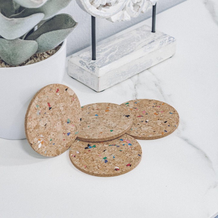 Vibrant Eco-Friendly Cork Coasters - Set of 6, Colourful Round Design for Home & Office - Premium  from Home Treasures - Just £33.99! Shop now at Home Treasures