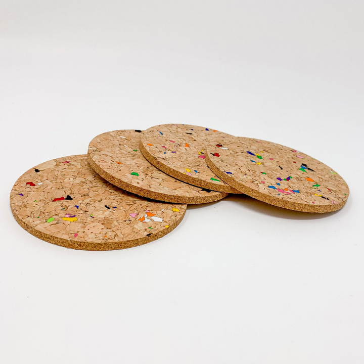 Vibrant Eco-Friendly Cork Coasters - Set of 6, Colourful Round Design for Home & Office - Premium  from Home Treasures - Just £33.99! Shop now at Home Treasures