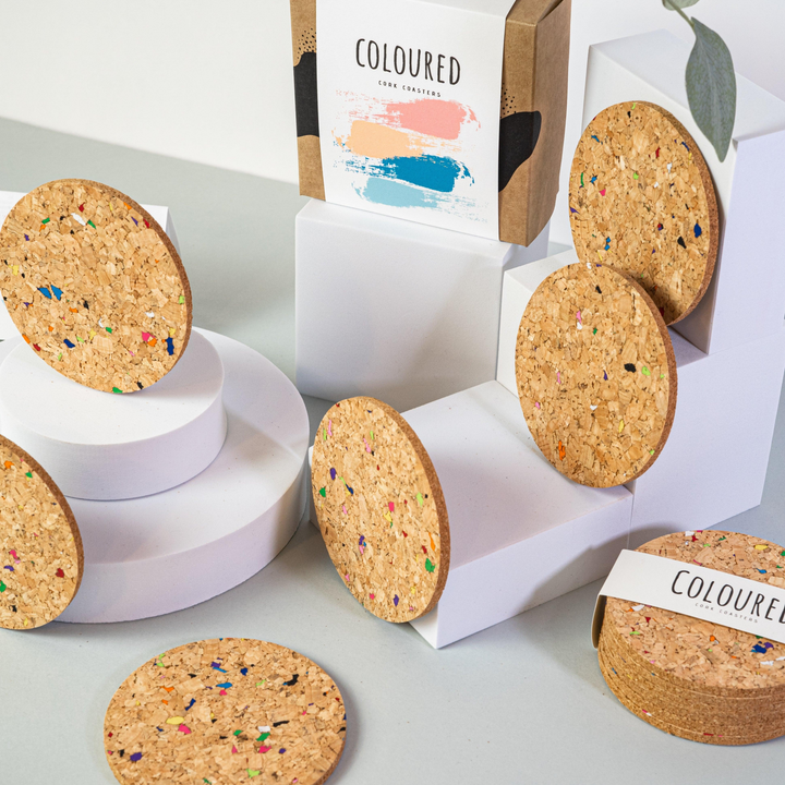 Vibrant Eco-Friendly Cork Coasters - Set of 6, Colourful Round Design for Home & Office - Premium  from Home Treasures - Just £33.99! Shop now at Home Treasures