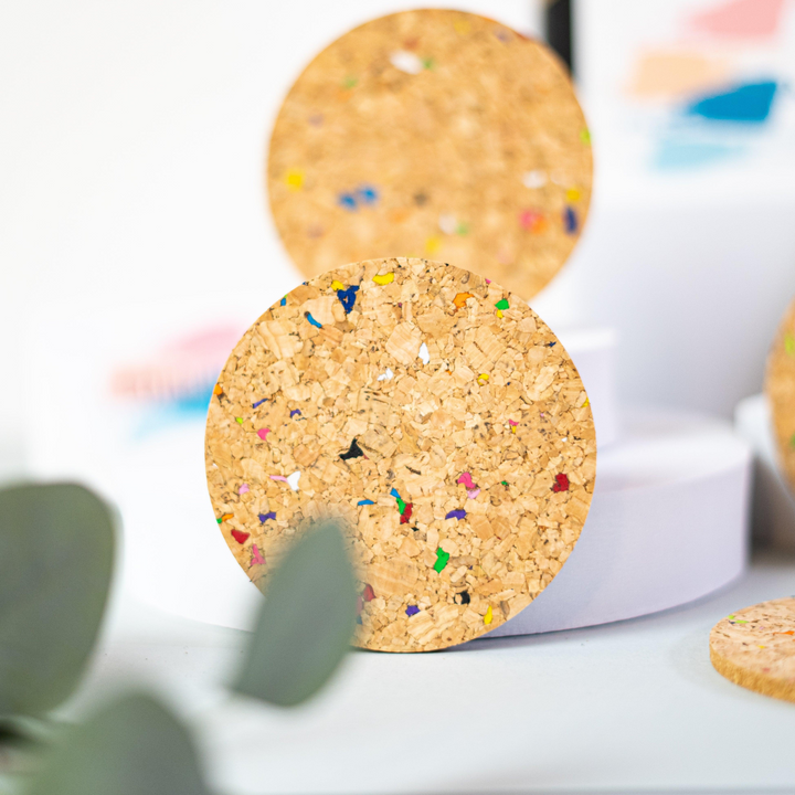 Vibrant Eco-Friendly Cork Coasters - Set of 6, Colourful Round Design for Home & Office - Premium  from Home Treasures - Just £33.99! Shop now at Home Treasures