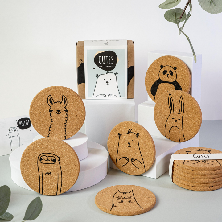 Cutes Cork Coasters - Set of 6 | Adorable Animal Designs - Llama, Panda, Kitten, Sloth, Bear, Rabbit - Premium  from Home Treasures - Just £33.99! Shop now at Home Treasures