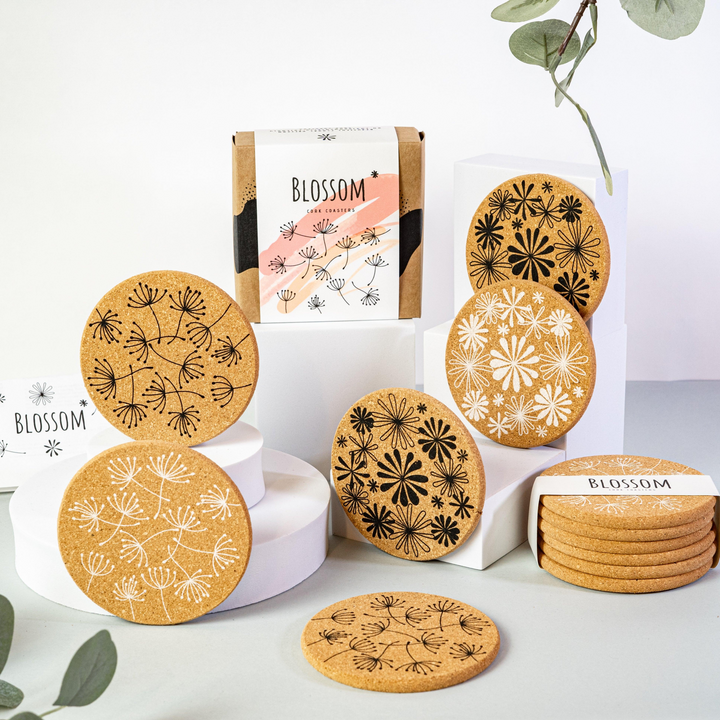 Elegant Floral Cork Coaster Set - Sustainable & Eco-Friendly - Ideal for Gifts & Home Decor - Set of 6 - Premium  from Home Treasures - Just £33.99! Shop now at Home Treasures