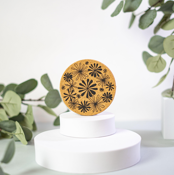 Elegant Floral Cork Coaster Set - Sustainable & Eco-Friendly - Ideal for Gifts & Home Decor - Set of 6 - Premium  from Home Treasures - Just £33.99! Shop now at Home Treasures