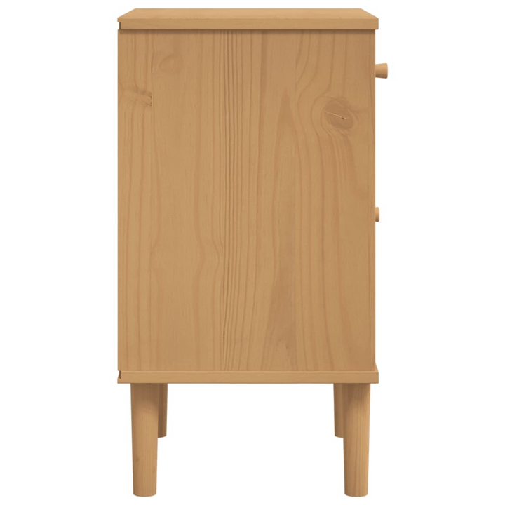 SENJA Bedside Cabinet with Rattan Look - 40x35x65 cm, Solid Pine Wood, Brown - Stylish Bedroom Storage Solution - Premium  from Home Treasures - Just £51.99! Shop now at Home Treasures