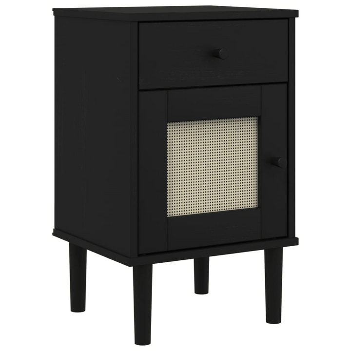 Stylish SENJA Bedside Cabinet – Black, Rattan Look, Solid Pine Wood, 40x35x65 cm - Premium  from Home Treasures - Just £58.99! Shop now at Home Treasures