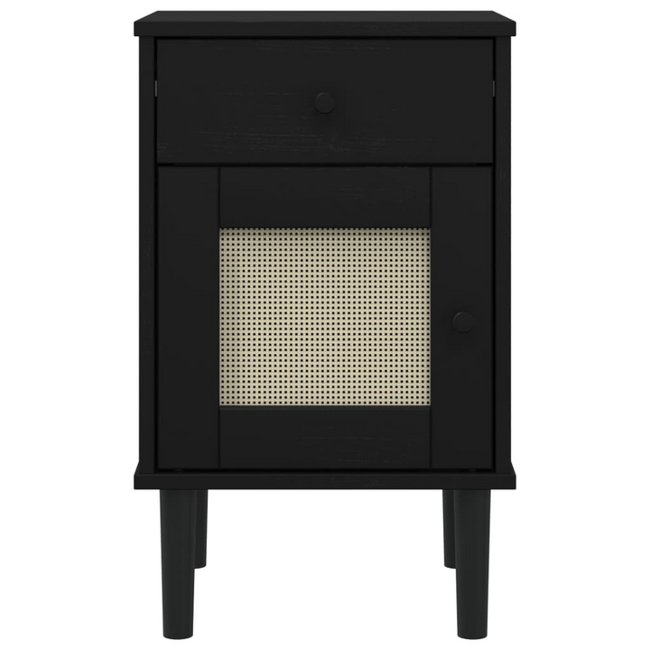 Stylish SENJA Bedside Cabinet – Black, Rattan Look, Solid Pine Wood, 40x35x65 cm - Premium  from Home Treasures - Just £58.99! Shop now at Home Treasures