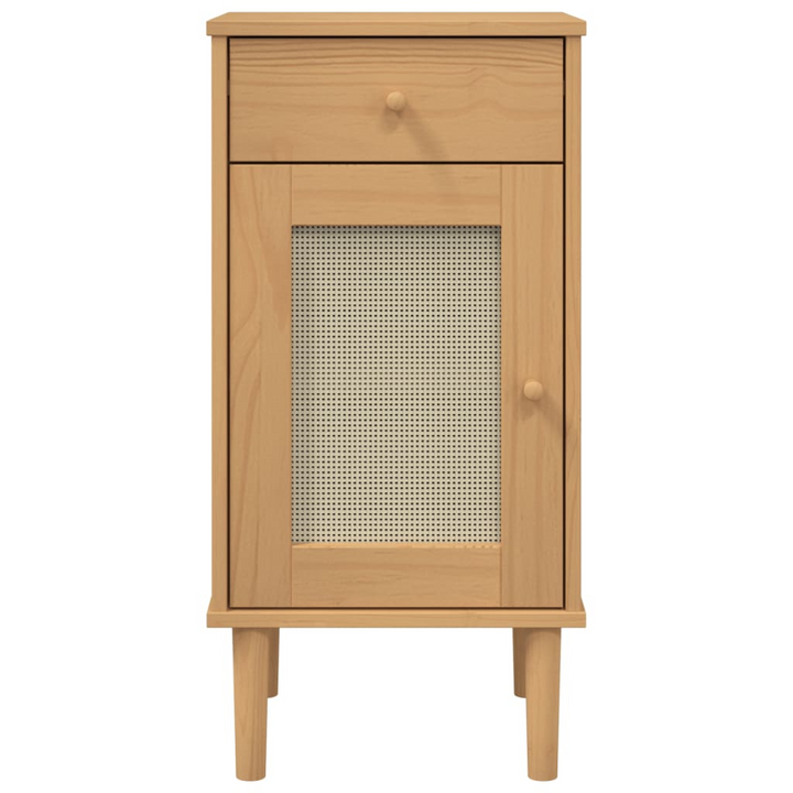 SENJA Rattan Look Bedside Cabinet - Modern Solid Wood Pine Nightstand, 40x35x80 cm, Brown - Premium Furniture from Home Treasures - Just £57.99! Shop now at Home Treasures