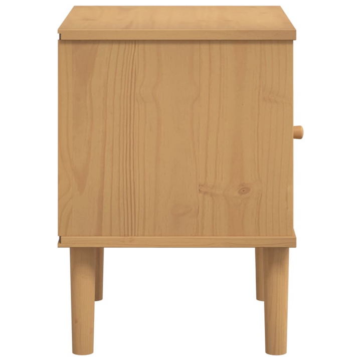 SENJA Bedside Cabinet with Rattan Look - Elegant Brown Solid Pine Wood, 40x35x48 cm - Premium  from Home Treasures - Just £42.99! Shop now at Home Treasures