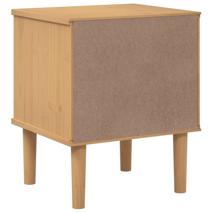 SENJA Bedside Cabinet with Rattan Look - Elegant Brown Solid Pine Wood, 40x35x48 cm - Premium  from Home Treasures - Just £42.99! Shop now at Home Treasures