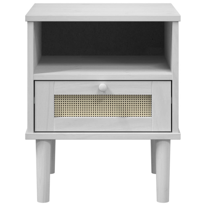 SENJA White Bedside Cabinet with Rattan Look - 40x35x48 cm, Solid Pine Wood - Premium  from Home Treasures - Just £51.99! Shop now at Home Treasures