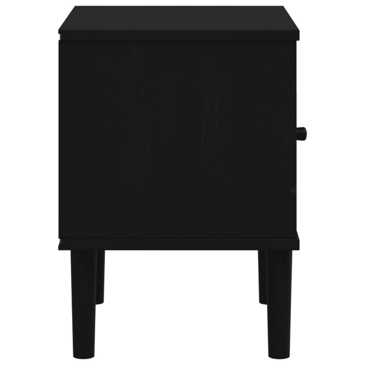 SENJA Bedside Cabinet - Stylish Rattan Look Nightstand in Solid Pine Wood, Black, 40x35x48 cm with Ample Storage - Premium  from Home Treasures - Just £54.99! Shop now at Home Treasures