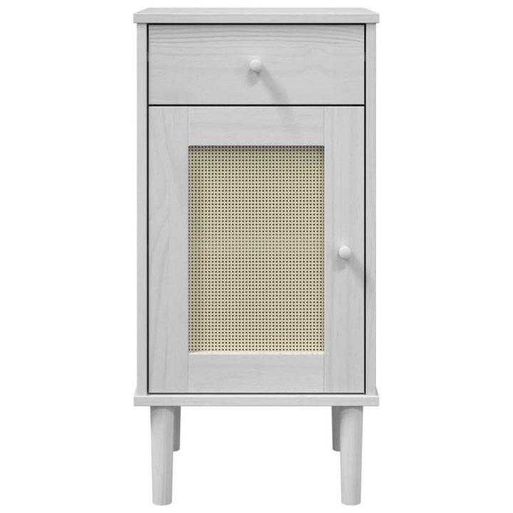 SENJA Bedside Cabinet with Rattan Look - White, Solid Pine Wood, 40x35x80 cm - Stylish and Functional - Premium  from Home Treasures - Just £60.99! Shop now at Home Treasures