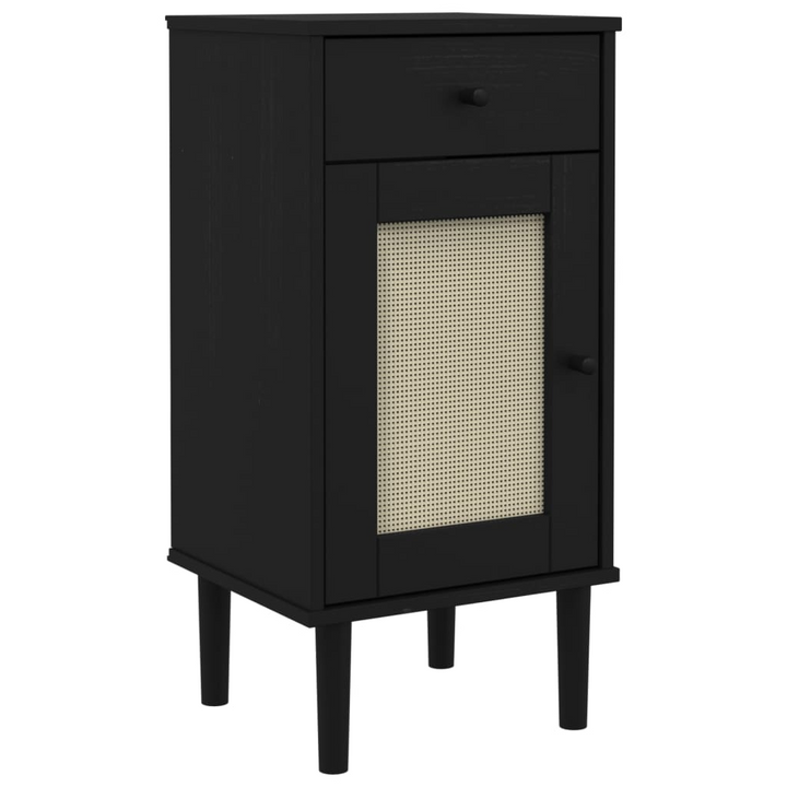 SENJA Bedside Cabinet with Rattan Look - Solid Pine Wood, Black - 40x35x80 cm | Elegant & Functional Storage Solution - Premium  from Home Treasures - Just £69.99! Shop now at Home Treasures