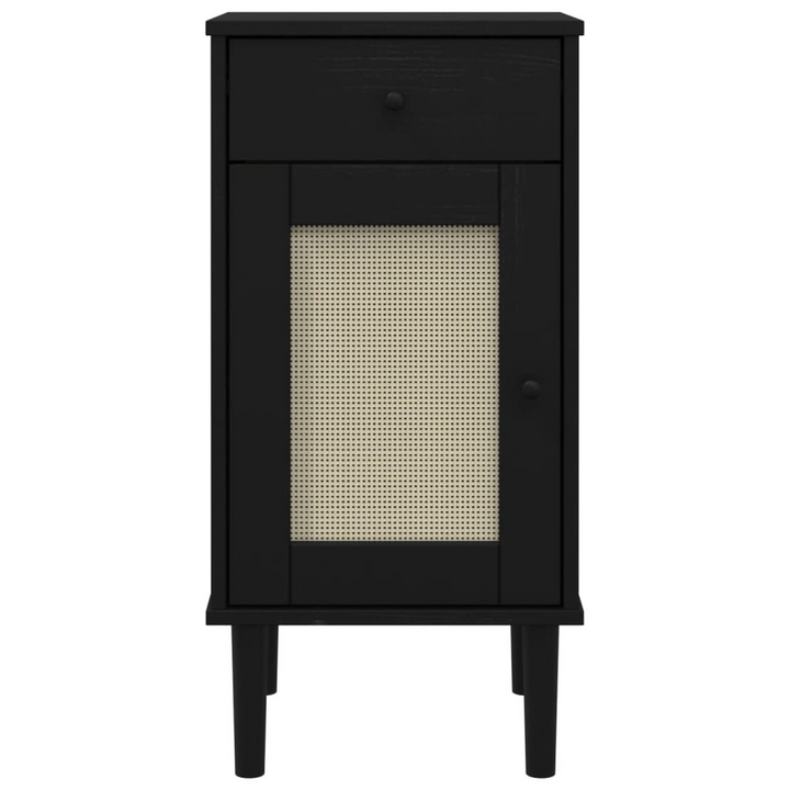 SENJA Bedside Cabinet with Rattan Look - Solid Pine Wood, Black - 40x35x80 cm | Elegant & Functional Storage Solution - Premium  from Home Treasures - Just £69.99! Shop now at Home Treasures