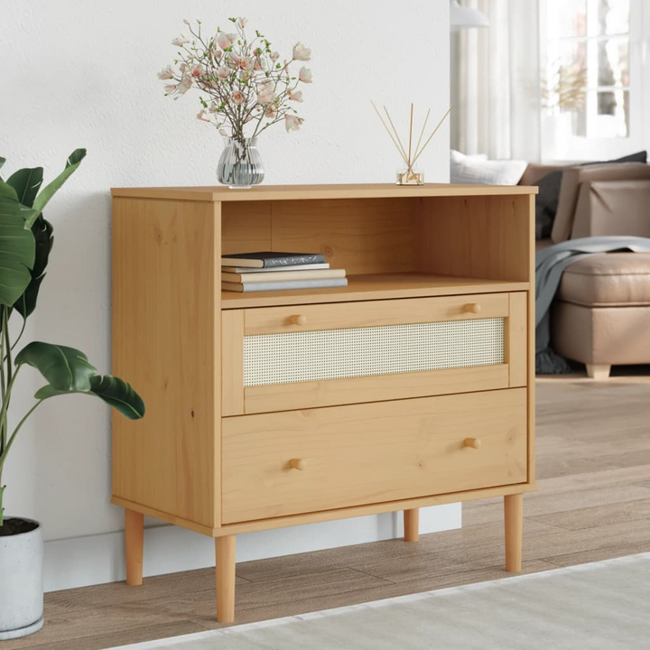 SENJA Sideboard - Rustic Brown, Rattan Look, Solid Pine Wood, 80x40x80 cm - Premium  from Home Treasures - Just £93.99! Shop now at Home Treasures