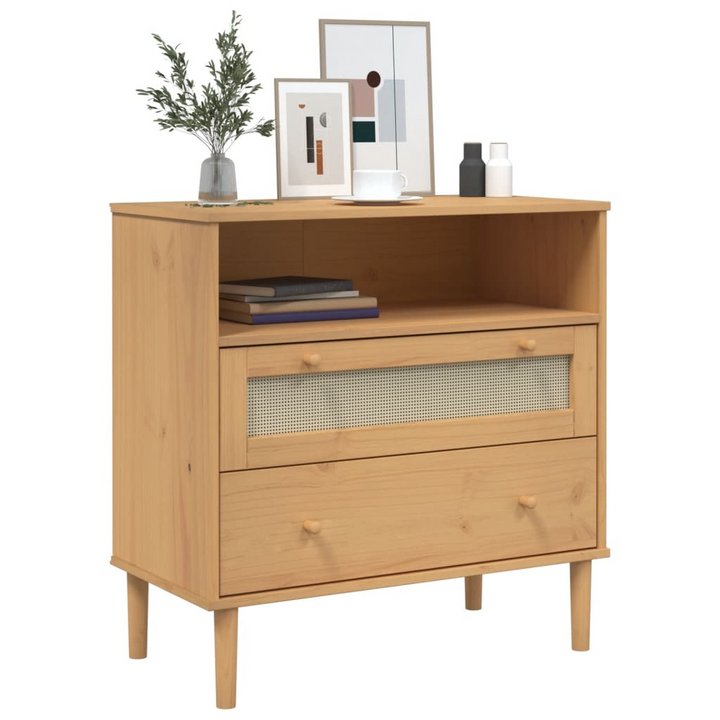 SENJA Sideboard - Rustic Brown, Rattan Look, Solid Pine Wood, 80x40x80 cm - Premium  from Home Treasures - Just £93.99! Shop now at Home Treasures