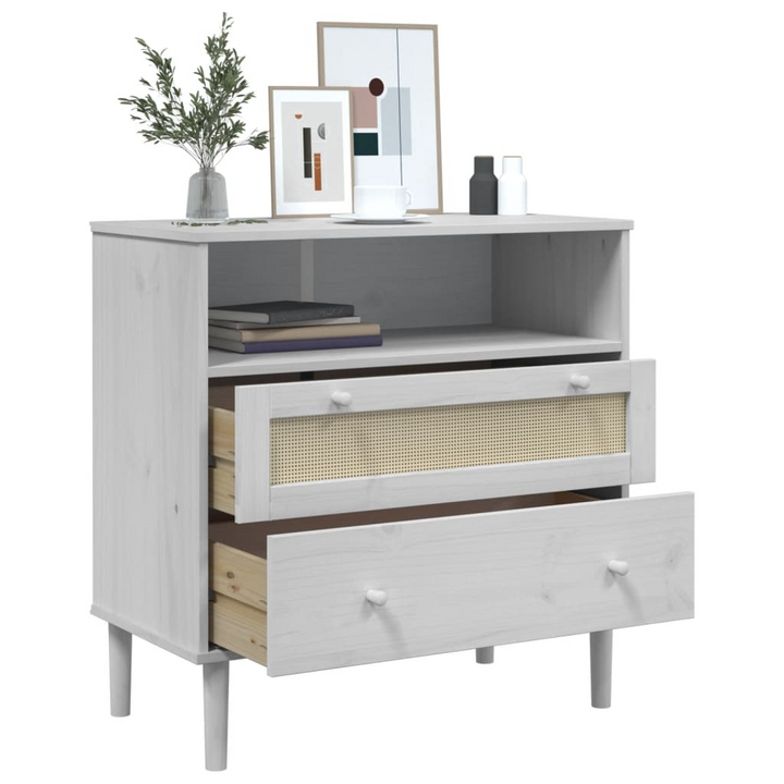 SENJA Sideboard - Elegant White Rattan Look, 80x40x80 cm, Solid Pine Wood - Premium  from Home Treasures - Just £93.99! Shop now at Home Treasures