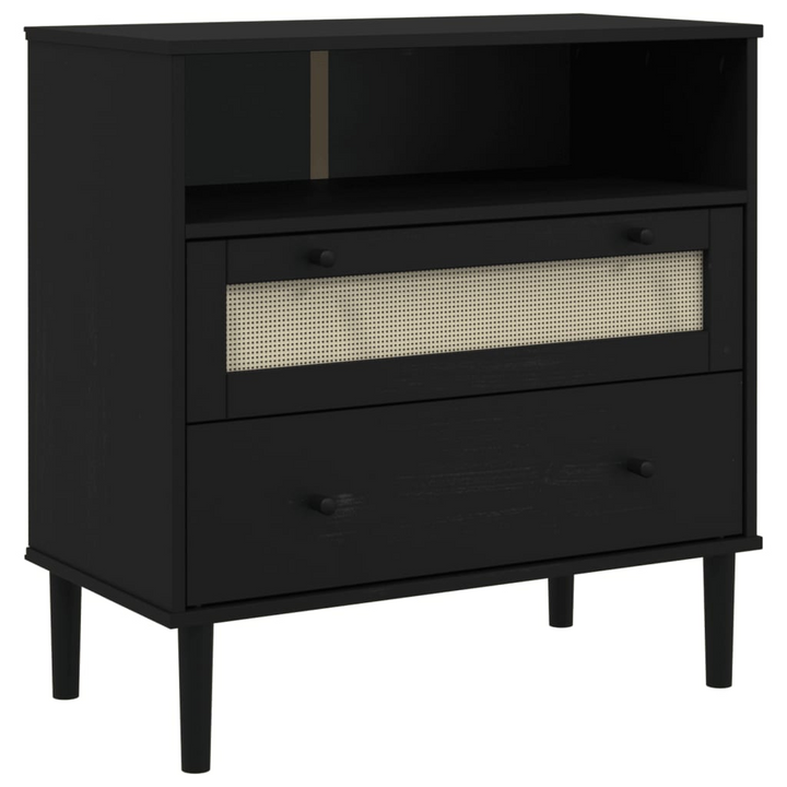 SENJA Sideboard with Rattan Look in Black - 80x40x80 cm, Solid Pine Wood, Midcentury Boho Style Furniture - Premium  from Home Treasures - Just £93.99! Shop now at Home Treasures