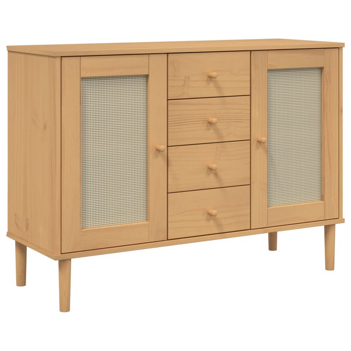 SENJA Sideboard with Rattan Look in Brown - Solid Pine Wood Cabinet | Mid-Century Modern & Boho Design | Ample Storage 112x40x80 cm - Premium  from Home Treasures - Just £134.99! Shop now at Home Treasures