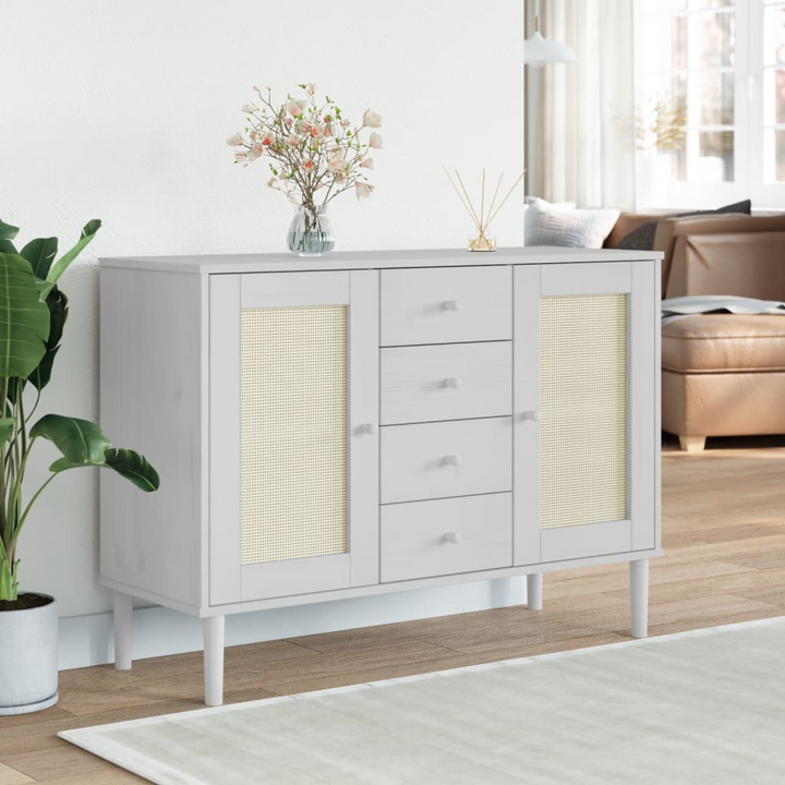 SENJA Rattan Look Sideboard - White, 112x40x80 cm, Solid Pine Wood for Stylish and Organized Living - Premium  from Home Treasures - Just £133.99! Shop now at Home Treasures