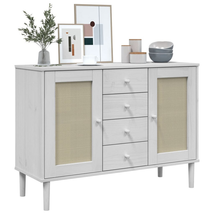 SENJA Rattan Look Sideboard - White, 112x40x80 cm, Solid Pine Wood for Stylish and Organized Living - Premium  from Home Treasures - Just £133.99! Shop now at Home Treasures