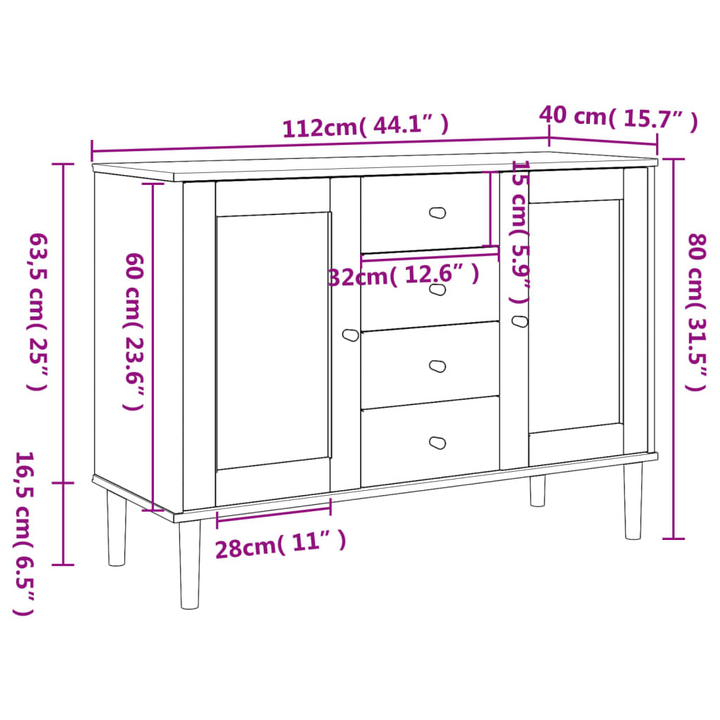 SENJA Rattan Look Sideboard - White, 112x40x80 cm, Solid Pine Wood for Stylish and Organized Living - Premium  from Home Treasures - Just £133.99! Shop now at Home Treasures