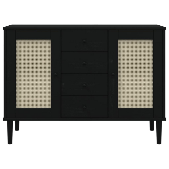 SENJA Sideboard - Black, Rattan Look, Solid Pine Wood, 112x40x80 cm - Mid-century Modern Boho Storage Cabinet - Premium  from Home Treasures - Just £162.99! Shop now at Home Treasures