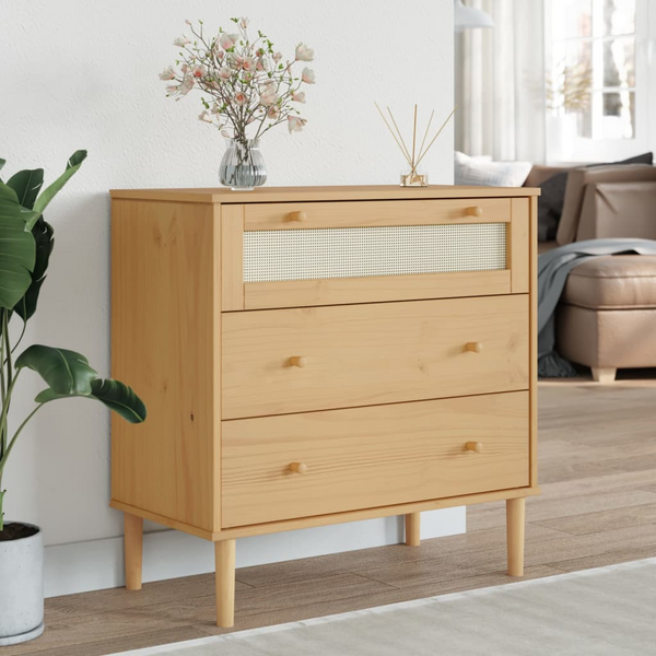 SENJA Drawer Cabinet with Rattan Look, Brown 80x40x80 cm Solid Wood Pine – Stylish and Functional Storage Solution - Premium  from Home Treasures - Just £106.99! Shop now at Home Treasures