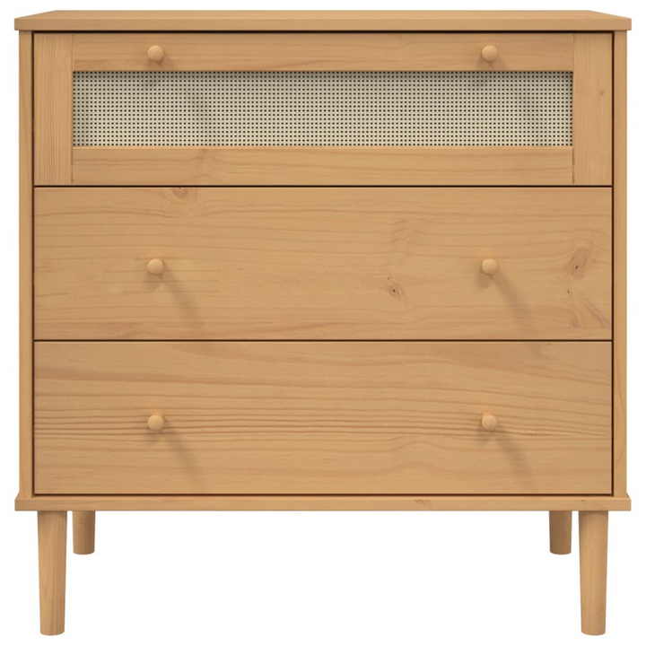 SENJA Drawer Cabinet with Rattan Look, Brown 80x40x80 cm Solid Wood Pine – Stylish and Functional Storage Solution - Premium  from Home Treasures - Just £98.99! Shop now at Home Treasures